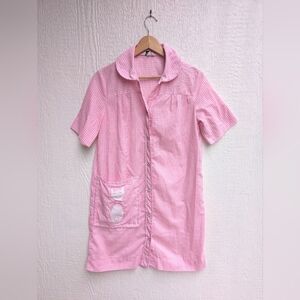 Vtg Models Coat Retro Pink Check Embroidered Cat House Dress Robe Size 7/8